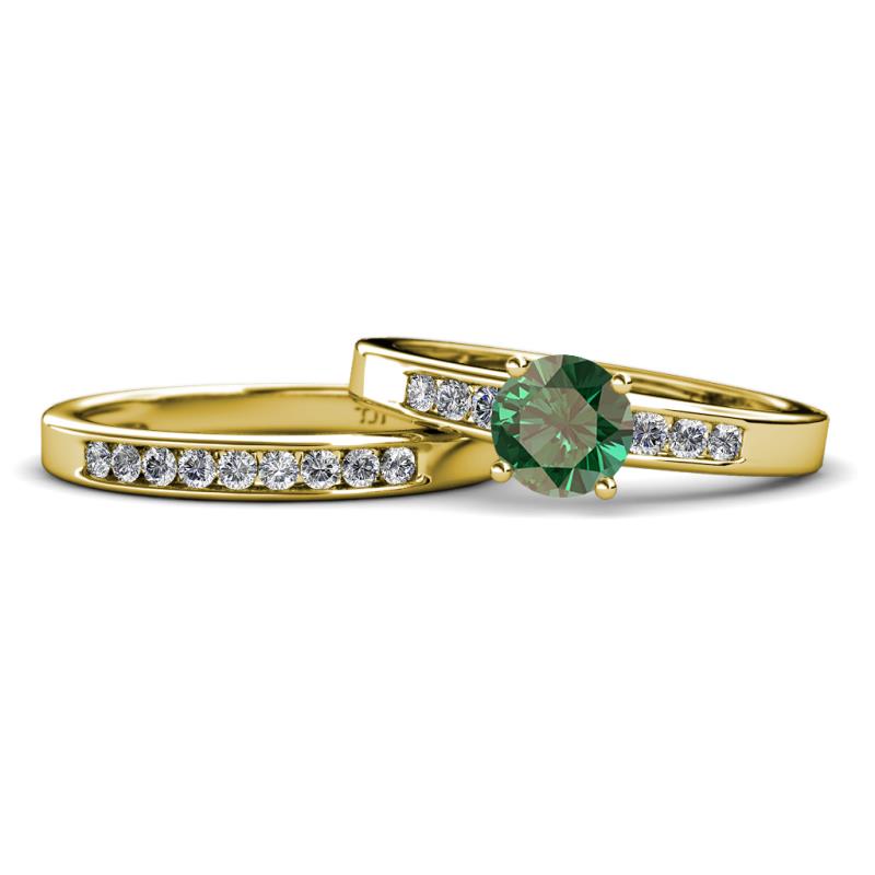 Merlyn Classic Diamond and Lab Created Alexandrite Bridal Set Ring 
