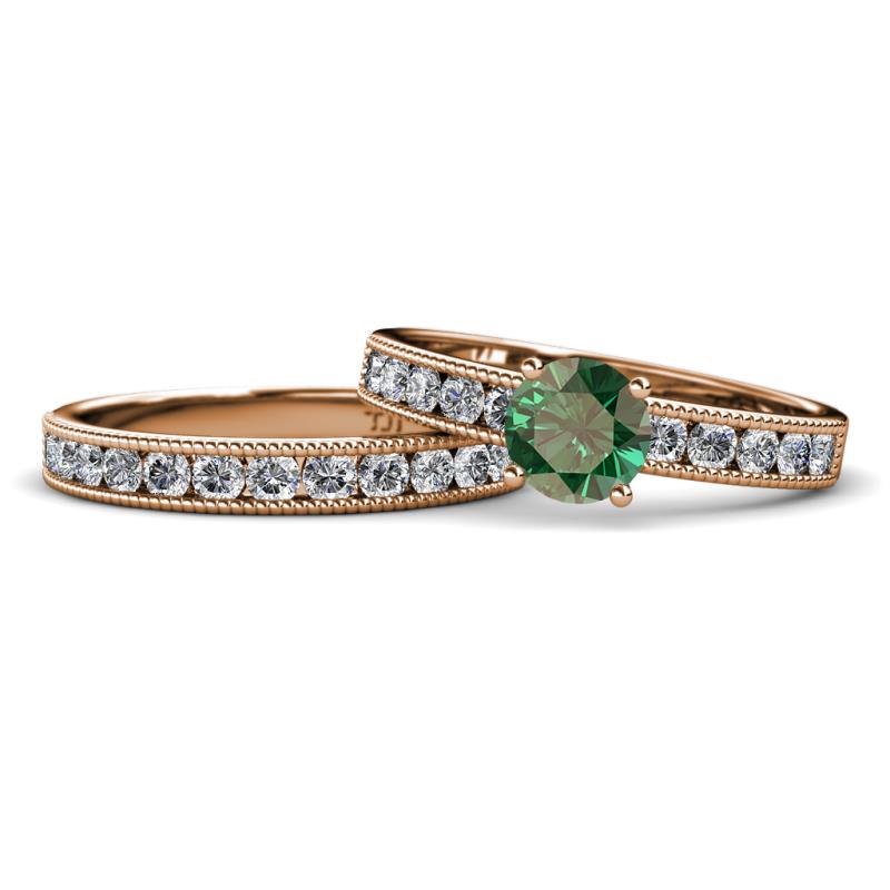 Ronia Classic Diamond and Lab Created Alexandrite Bridal Set Ring 
