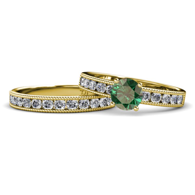 Ronia Classic Diamond and Lab Created Alexandrite Bridal Set Ring 