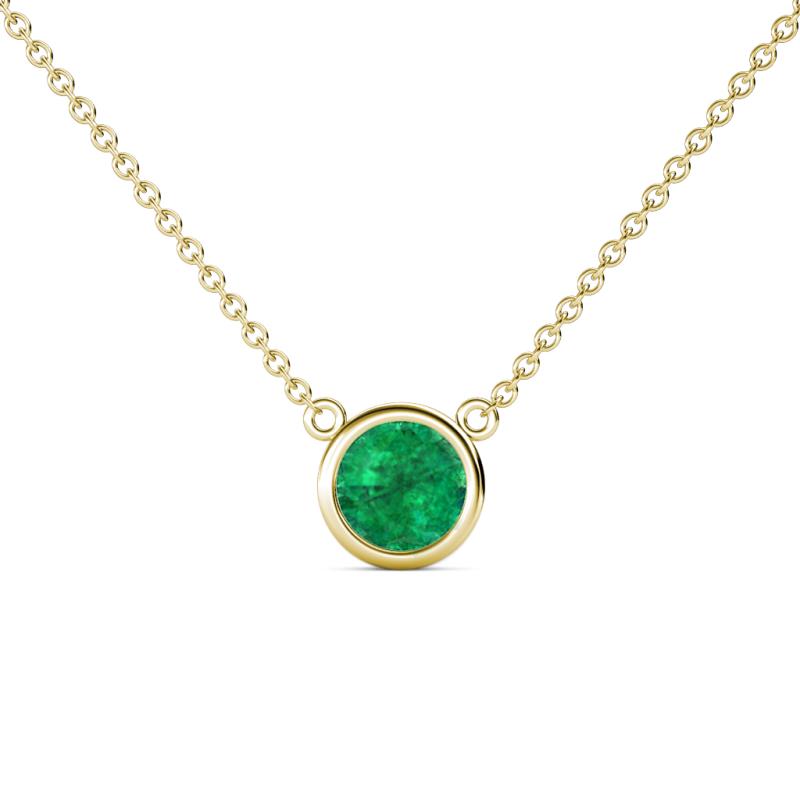 Merilyn 6.00 mm Round Emerald Bezel Set Solitaire Pendant 