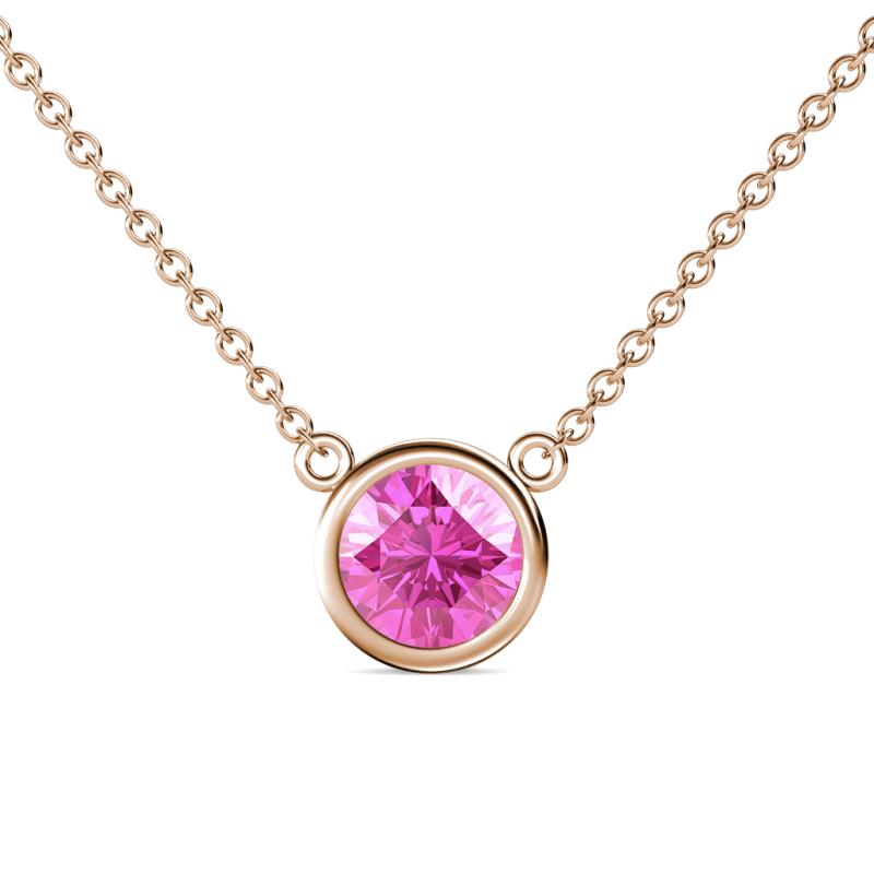 Merilyn 8.00 mm Round Pink Sapphire Bezel Set Solitaire Pendant 