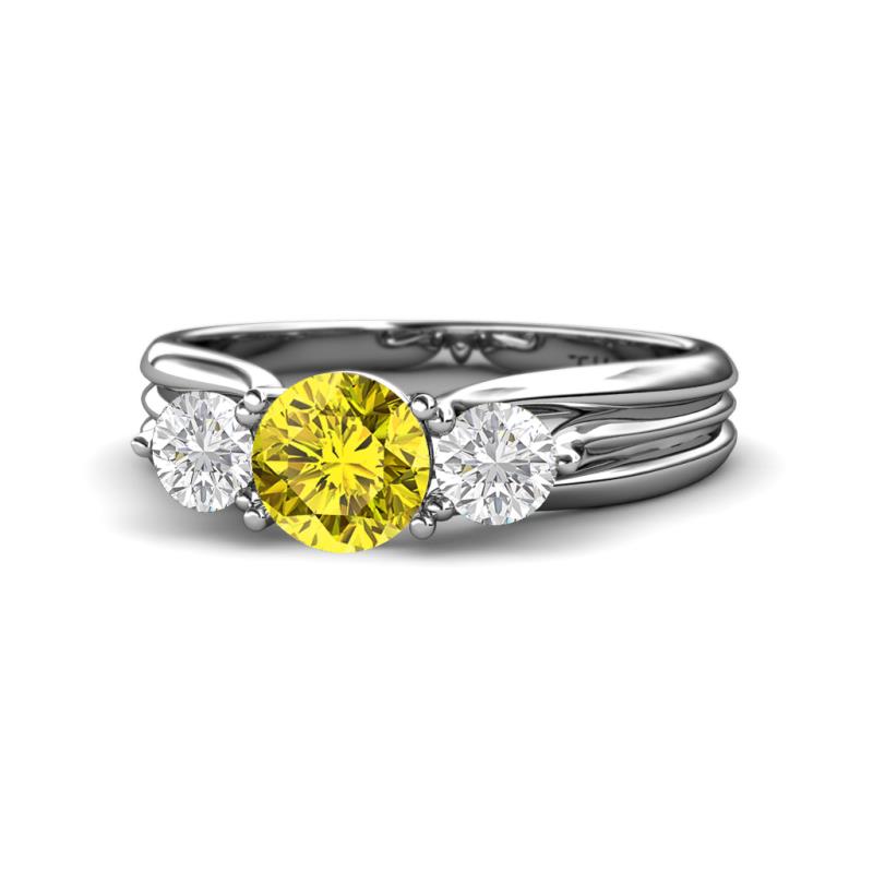 Alyssa Yellow Diamond and White Sapphire Three Stone Engagement Ring 
