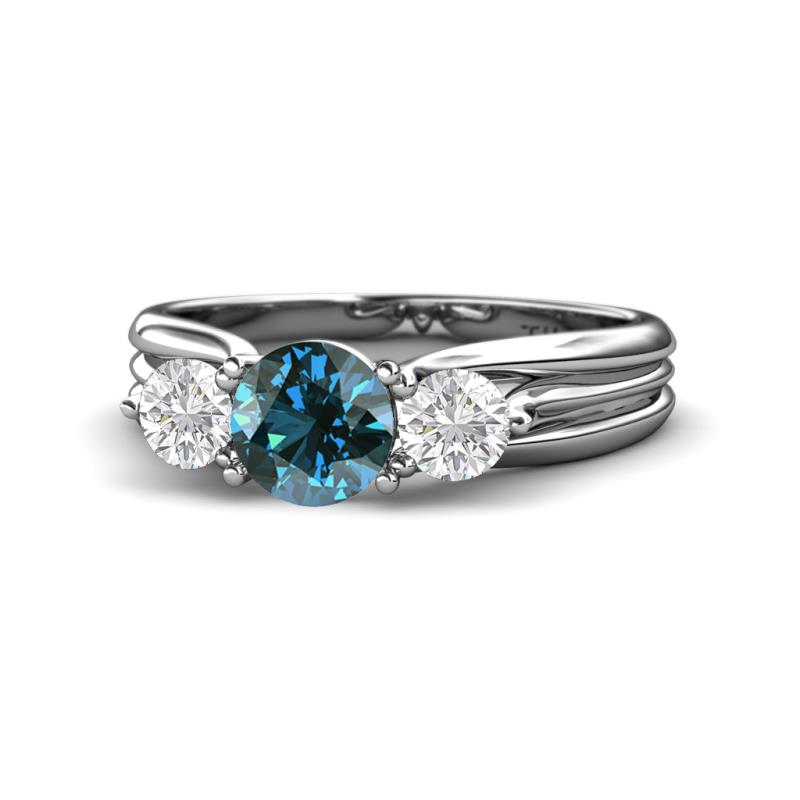 Alyssa Blue Diamond and White Sapphire Three Stone Engagement Ring 