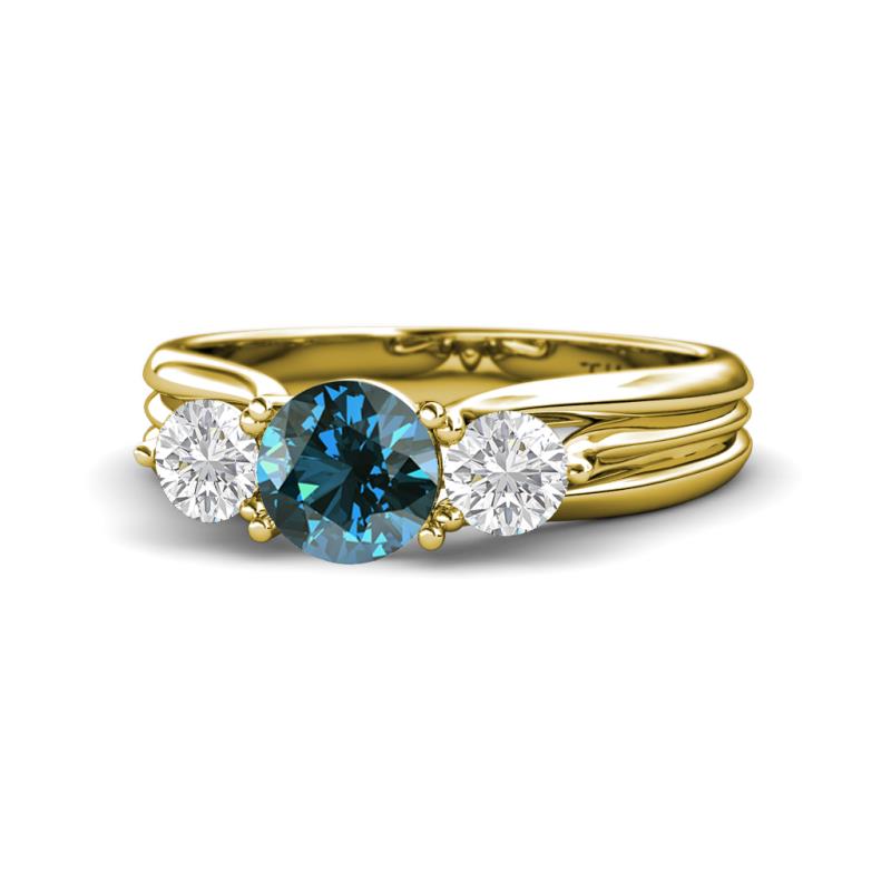 Alyssa Blue Diamond and White Sapphire Three Stone Engagement Ring 