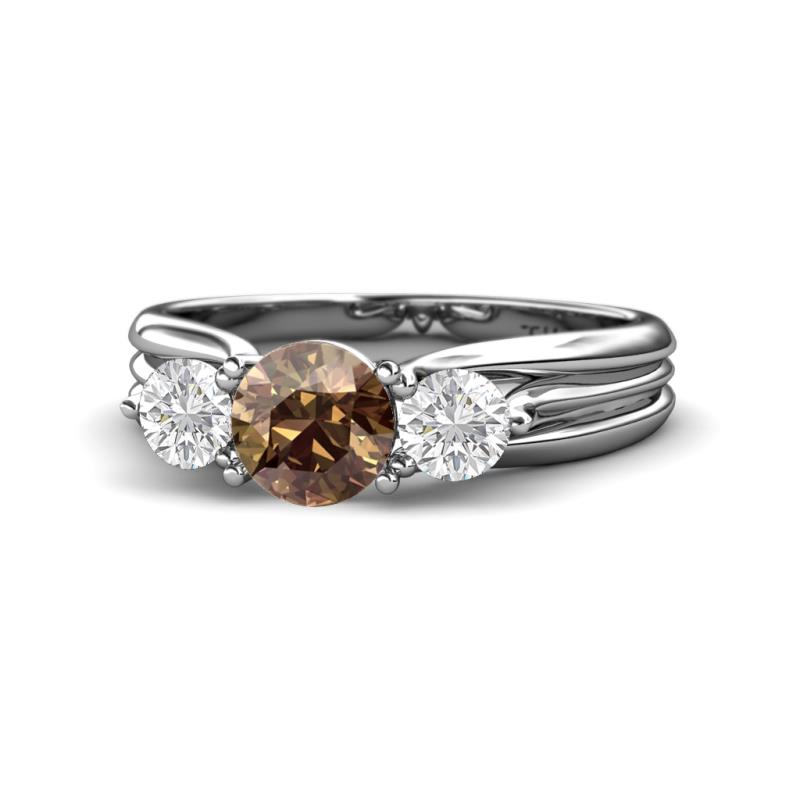 Alyssa Smoky Quartz and White Sapphire Three Stone Engagement Ring 