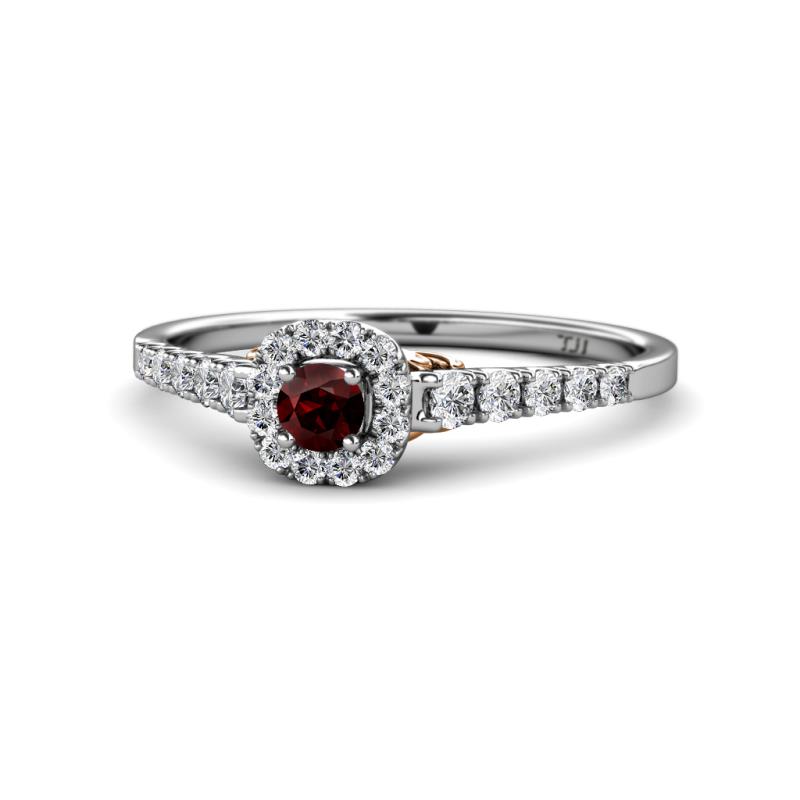 Florence Prima Red Garnet and Diamond Halo Engagement Ring 