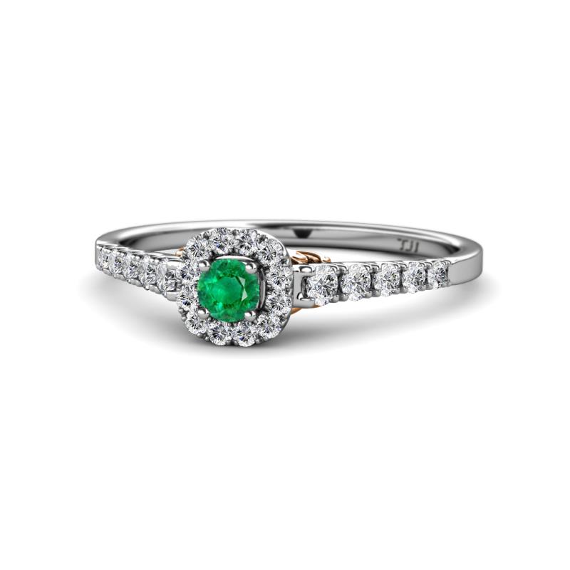 Florence Prima Emerald and Diamond Halo Engagement Ring 