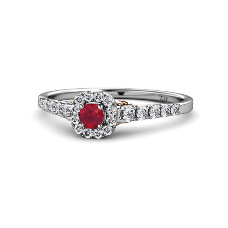 Florence Prima Ruby and Diamond Halo Engagement Ring 