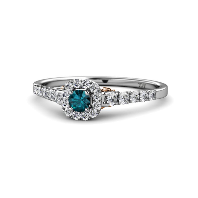 Florence Prima London Blue Topaz and Diamond Halo Engagement Ring 