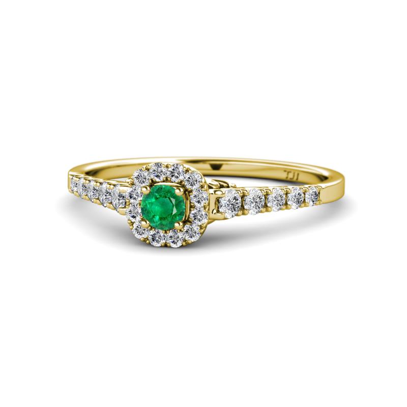 Florence Prima Emerald and Diamond Halo Engagement Ring 