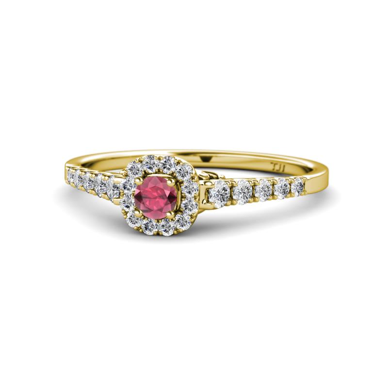 Florence Prima Rhodolite Garnet and Diamond Halo Engagement Ring 