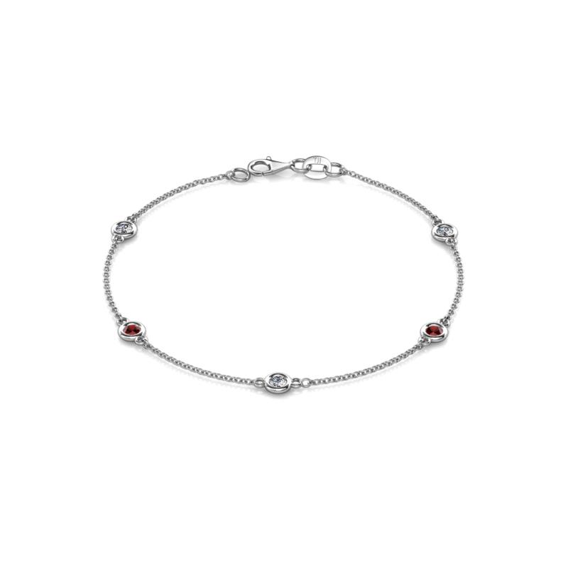 Aizza (5 Stn/3.4mm) Petite Red Garnet and Diamond on Cable Bracelet 