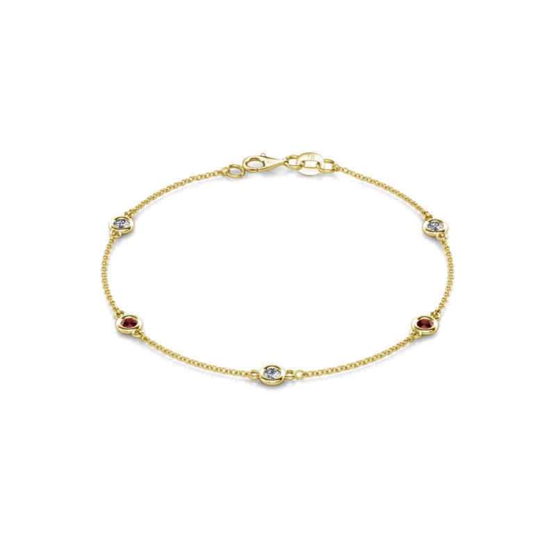 Aizza (5 Stn/3.4mm) Petite Red Garnet and Diamond on Cable Bracelet 