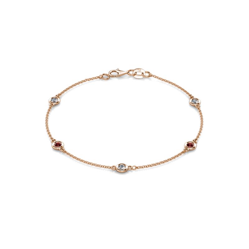 Aizza (5 Stn/3.4mm) Petite Red Garnet and Diamond on Cable Bracelet 