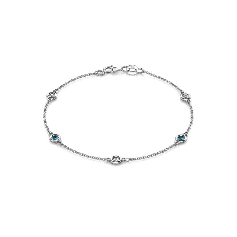Aizza (5 Stn/3.4mm) Petite London Blue Topaz and Diamond on Cable Bracelet 