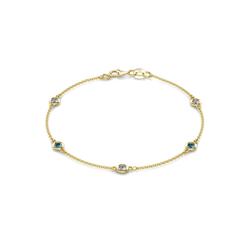 Aizza (5 Stn/3.4mm) Petite London Blue Topaz and Diamond on Cable Bracelet 