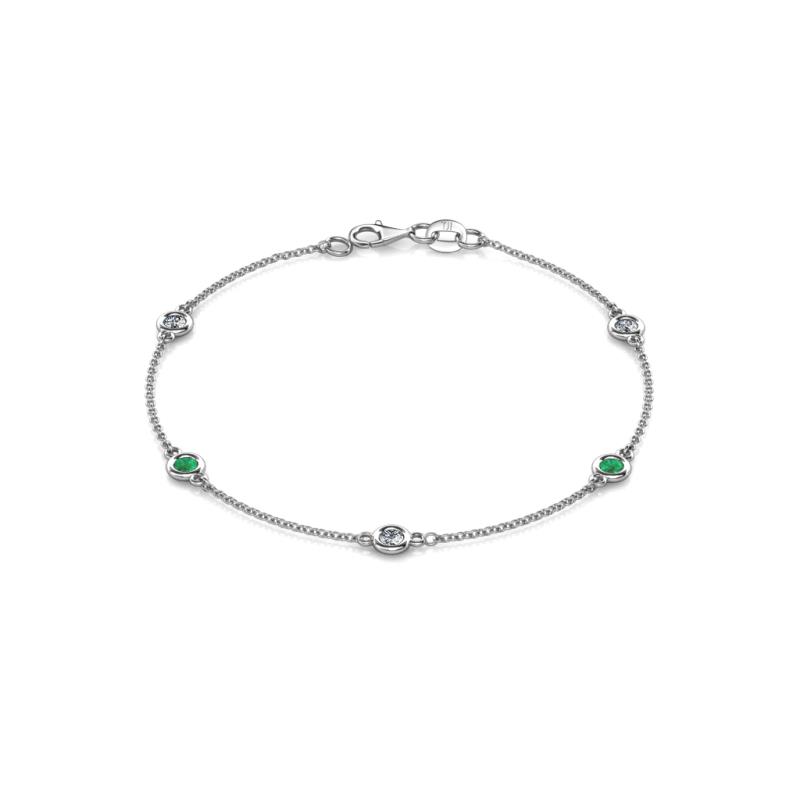 Aizza (5 Stn/3.4mm) Petite Emerald and Diamond on Cable Bracelet 