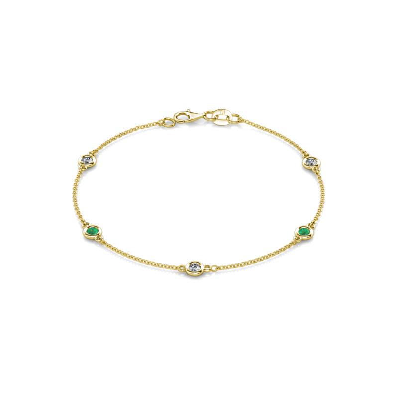 Aizza (5 Stn/3.4mm) Petite Emerald and Diamond on Cable Bracelet 