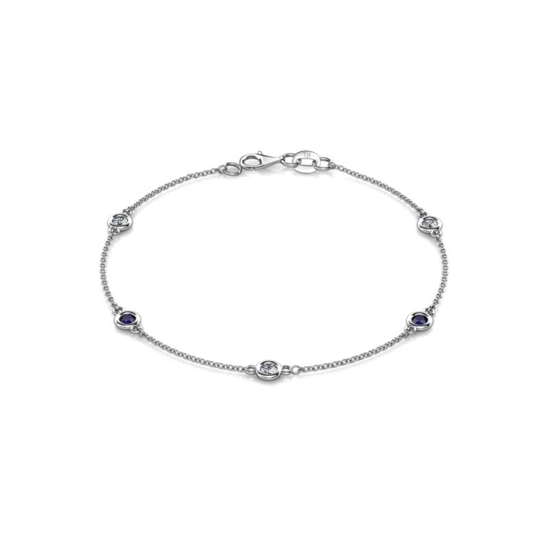 Aizza (5 Stn/3.4mm) Petite Blue Sapphire and Diamond on Cable Bracelet 