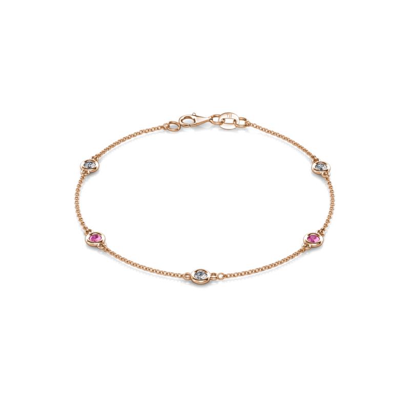 Aizza (5 Stn/3.4mm) Petite Pink Sapphire and Diamond on Cable Bracelet 