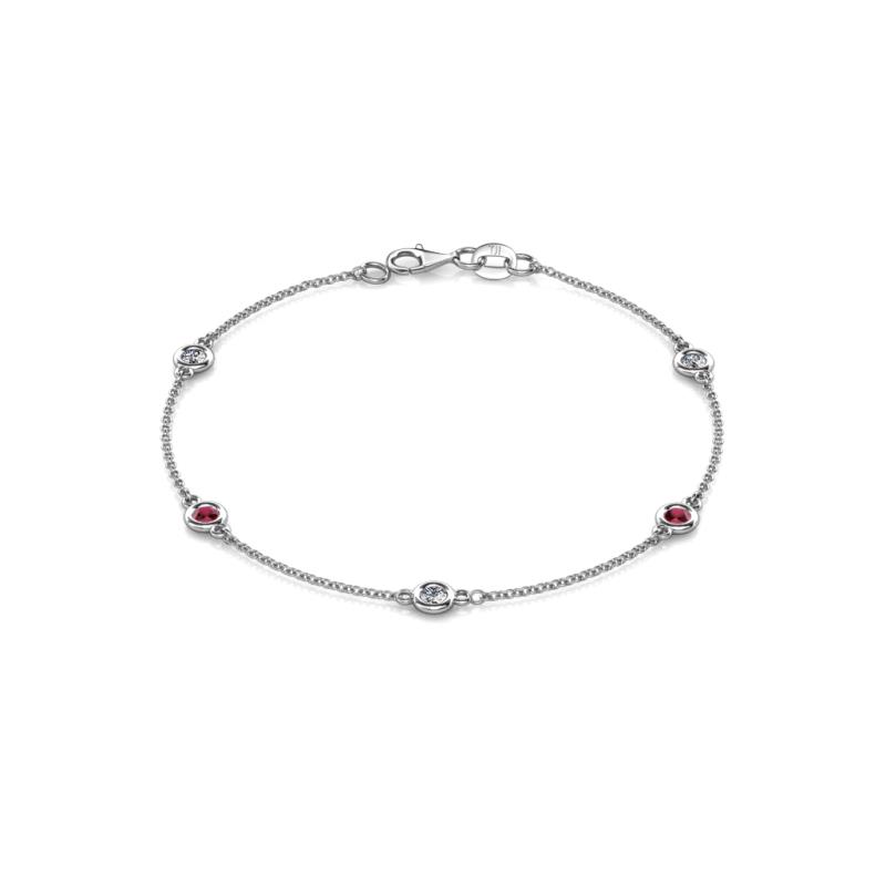 Aizza (5 Stn/3.4mm) Petite Ruby and Diamond on Cable Bracelet 