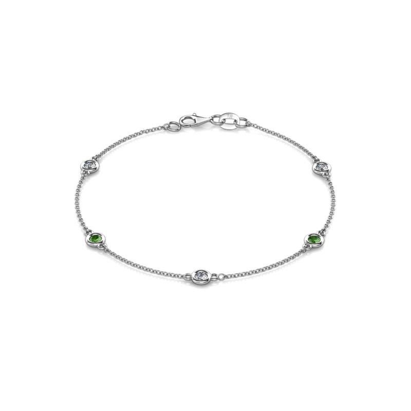 Aizza (5 Stn/3.4mm) Petite Green Garnet and Diamond on Cable Bracelet 