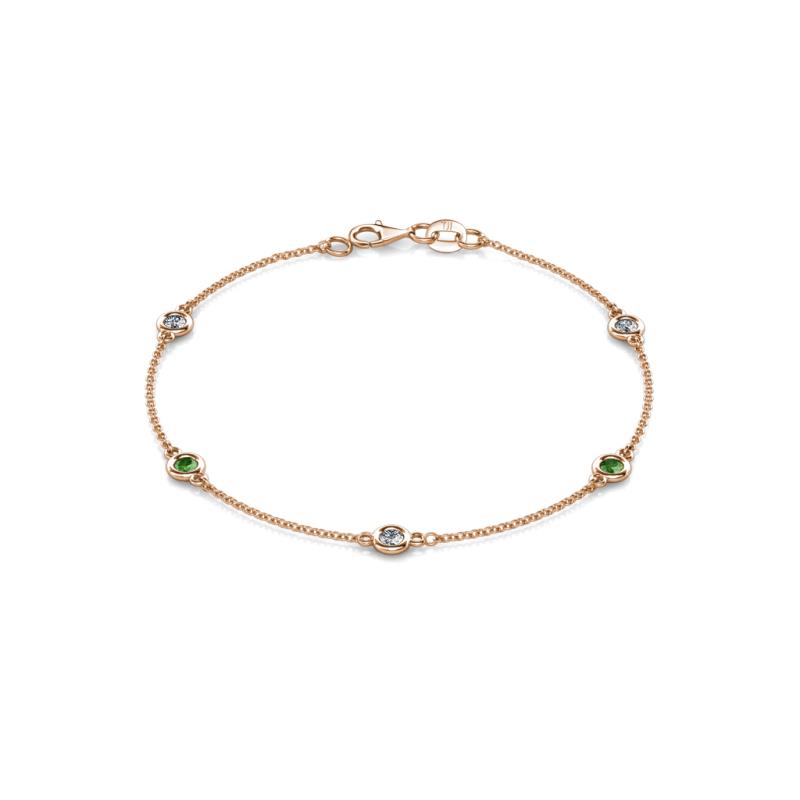 Aizza (5 Stn/3.4mm) Petite Green Garnet and Diamond on Cable Bracelet 