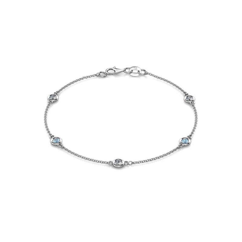 Aizza (5 Stn/3.4mm) Petite Aquamarine and Diamond on Cable Bracelet 