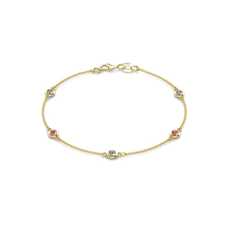 Aizza (5 Stn/3.4mm) Petite Pink Tourmaline and Diamond on Cable Bracelet 