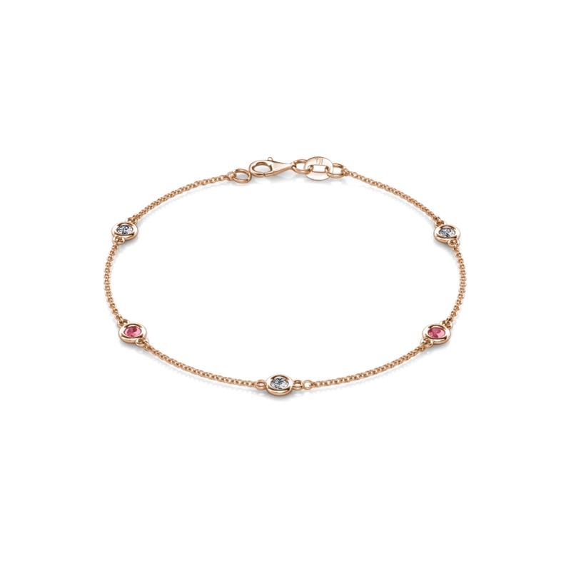 Aizza (5 Stn/3.4mm) Petite Pink Tourmaline and Diamond on Cable Bracelet 