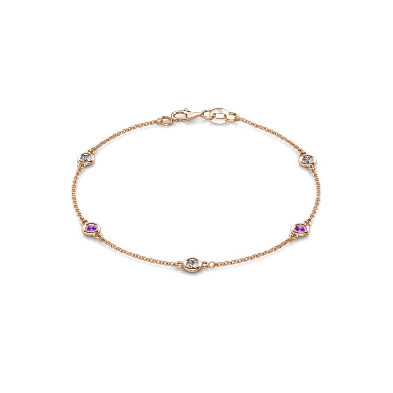 Aizza (5 Stn/3.4mm) Petite Amethyst and Diamond on Cable Bracelet 