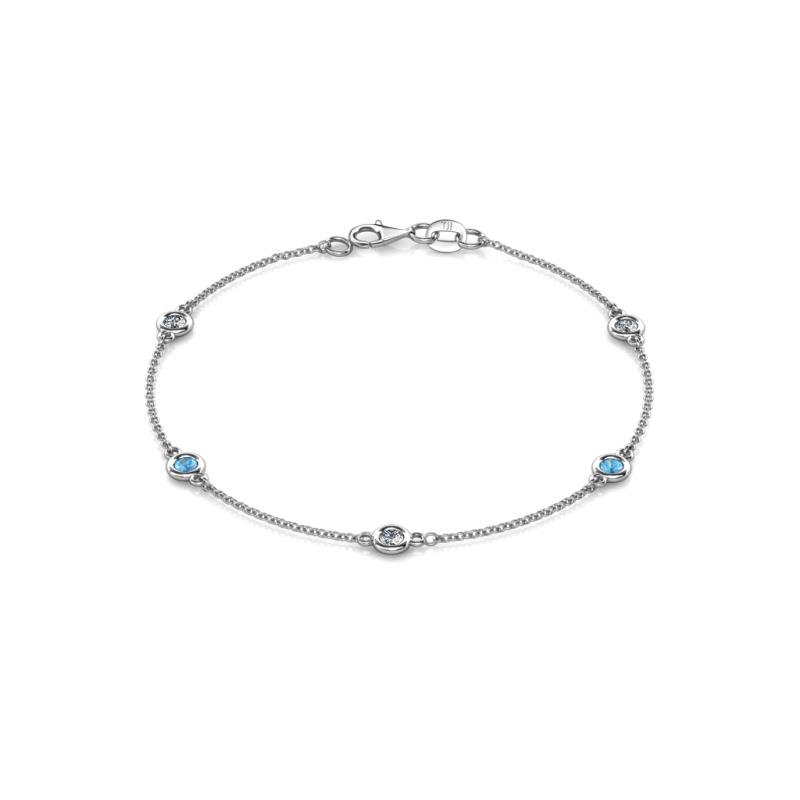 Aizza (5 Stn/3.4mm) Petite Blue Topaz and Diamond on Cable Bracelet 
