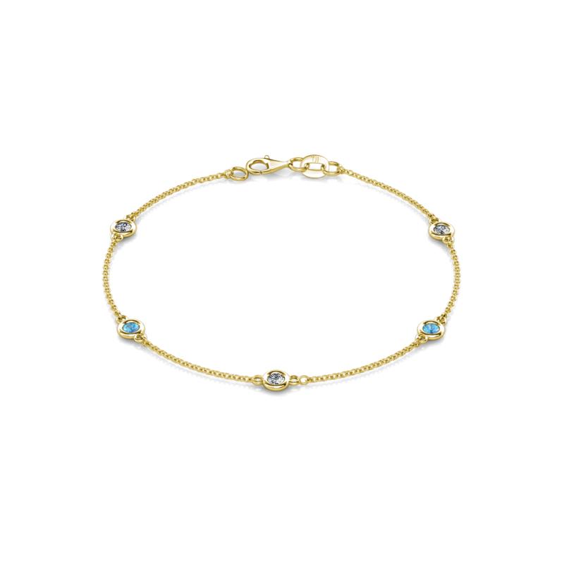 Aizza (5 Stn/3.4mm) Petite Blue Topaz and Diamond on Cable Bracelet 