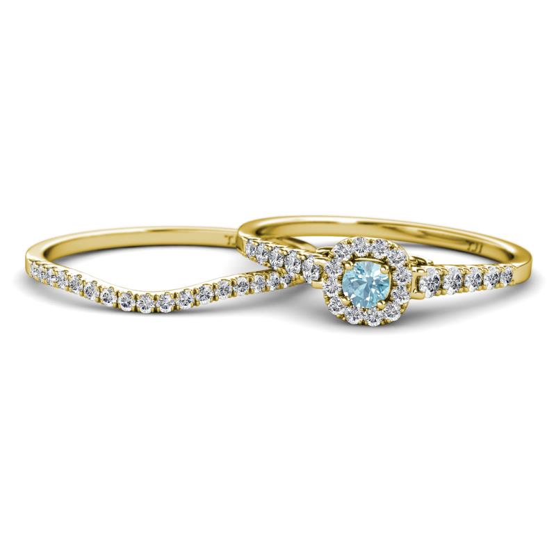 Florence Prima Aquamarine and Diamond Halo Bridal Set Ring 