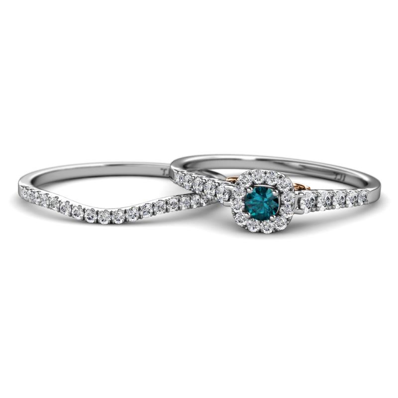 Florence Prima London Blue Topaz and Diamond Halo Bridal Set Ring 