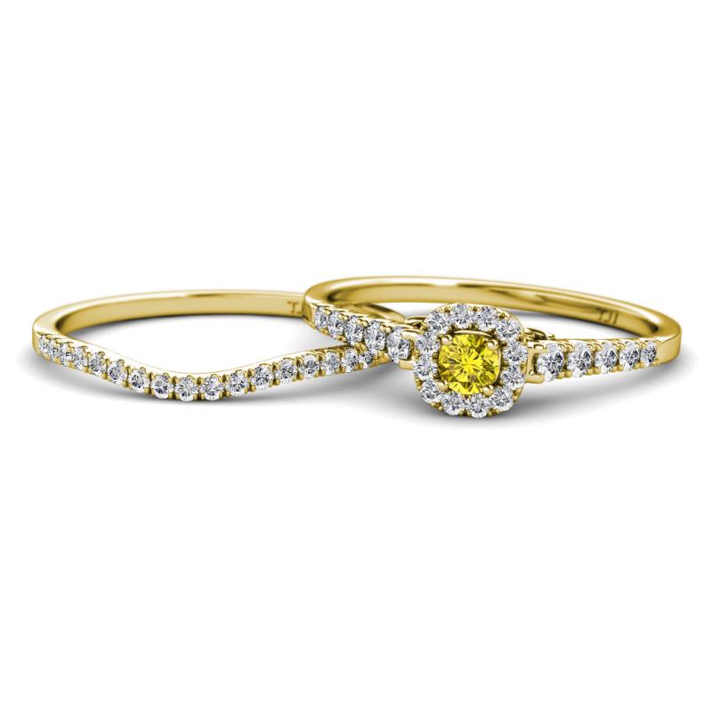 Florence Prima Yellow and White Diamond Halo Bridal Set Ring 