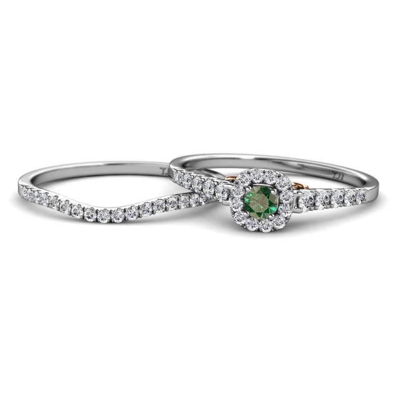 Florence Prima Diamond and Lab Created Alexandrite Halo Bridal Set Ring 
