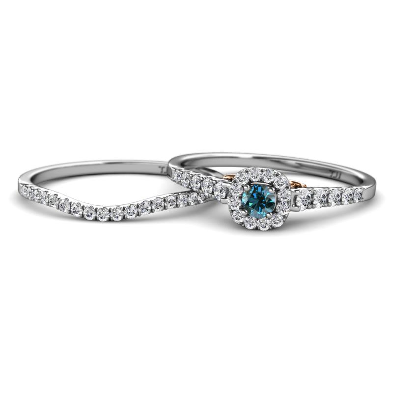 Florence Prima Blue and White Diamond Halo Bridal Set Ring 