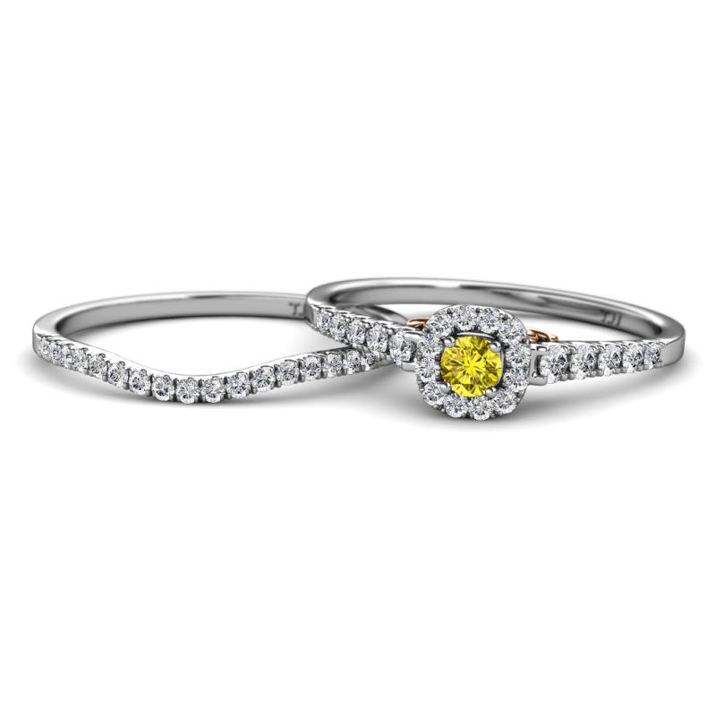 Florence Prima Yellow and White Diamond Halo Bridal Set Ring 
