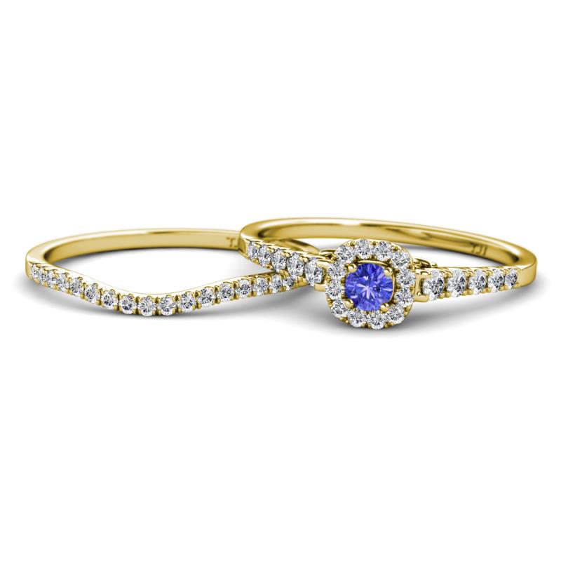 Florence Prima Tanzanite and Diamond Halo Bridal Set Ring 