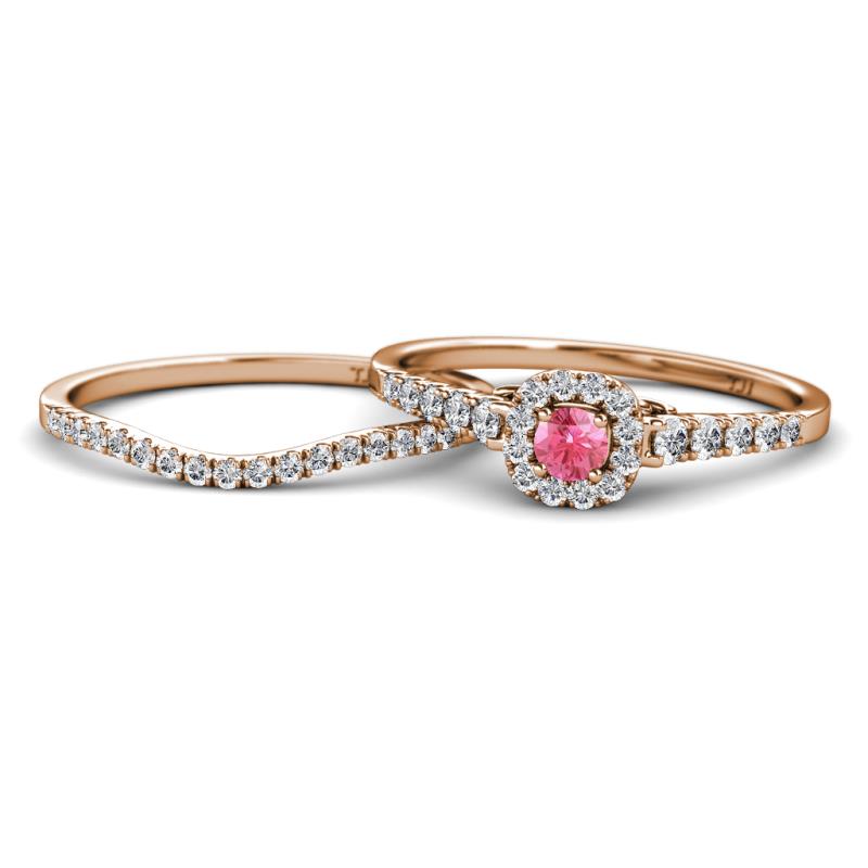 Florence Prima Pink Tourmaline and Diamond Halo Bridal Set Ring 
