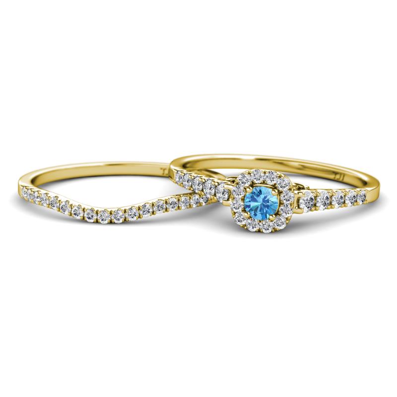 Florence Prima Blue Topaz and Diamond Halo Bridal Set Ring 