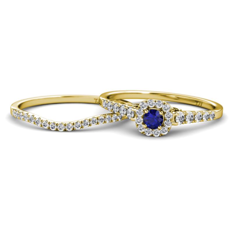 Florence Prima Blue Sapphire and Diamond Halo Bridal Set Ring 