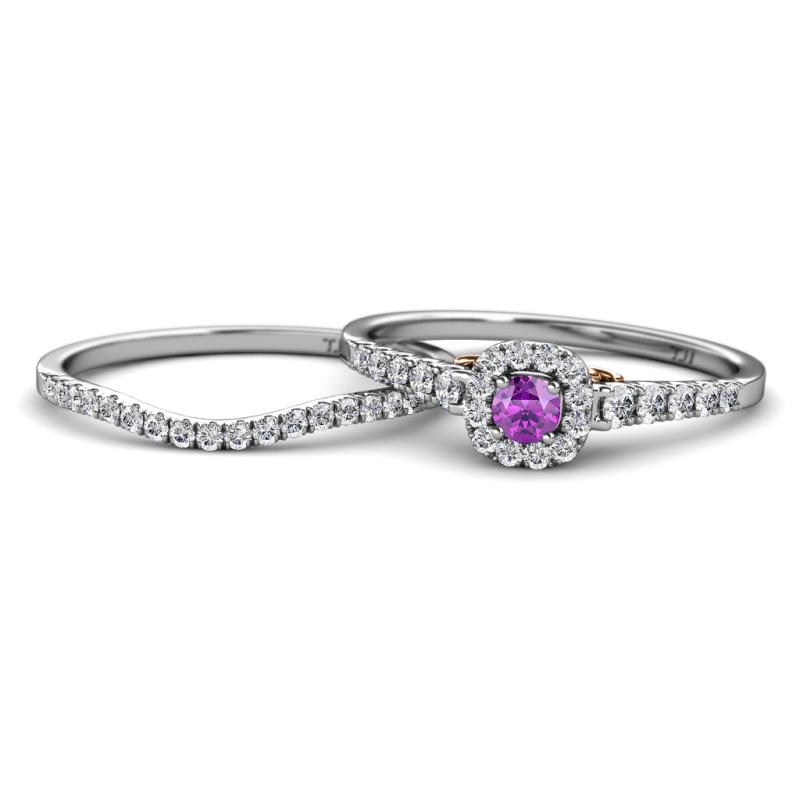 Florence Prima Amethyst and Diamond Halo Bridal Set Ring 