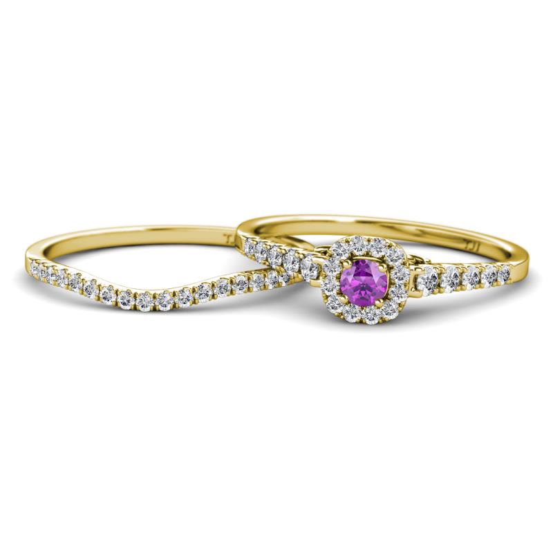 Florence Prima Amethyst and Diamond Halo Bridal Set Ring 
