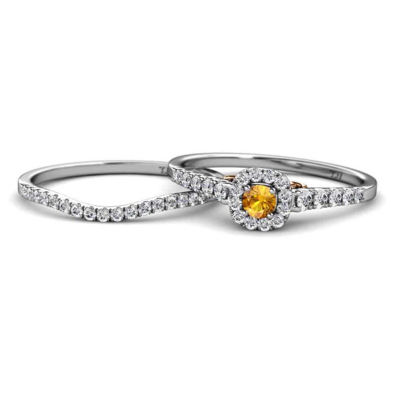 Florence Prima Citrine and Diamond Halo Bridal Set Ring 
