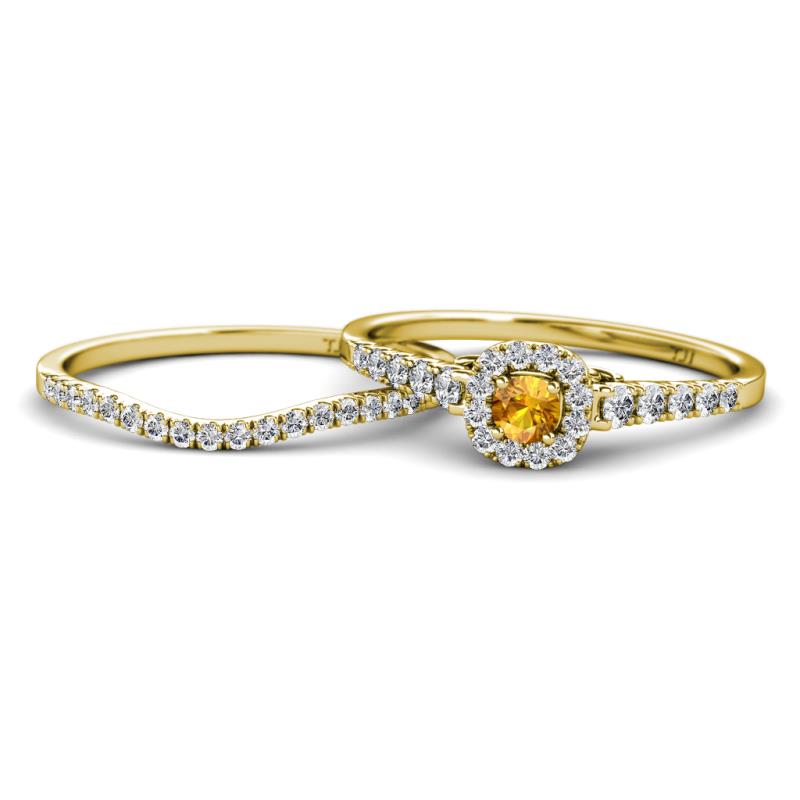 Florence Prima Citrine and Diamond Halo Bridal Set Ring 