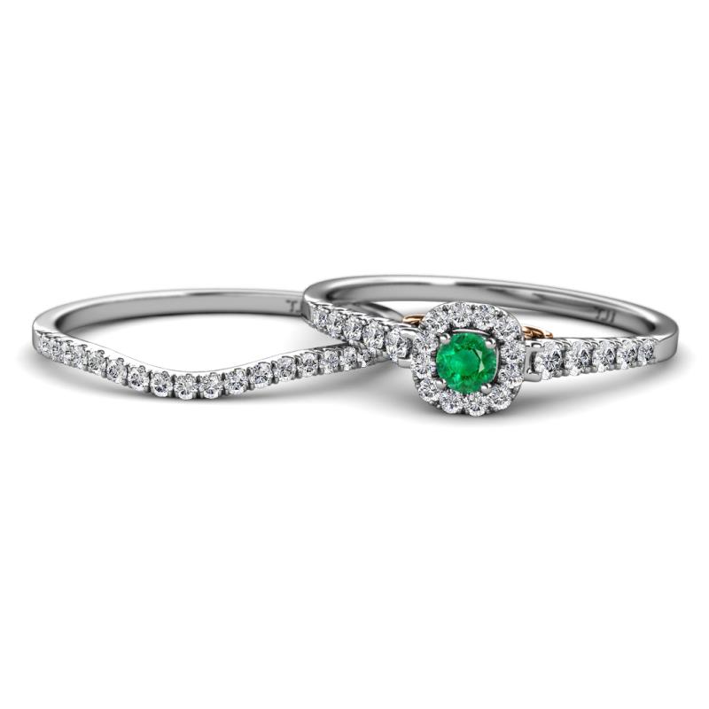 Florence Prima Emerald and Diamond Halo Bridal Set Ring 