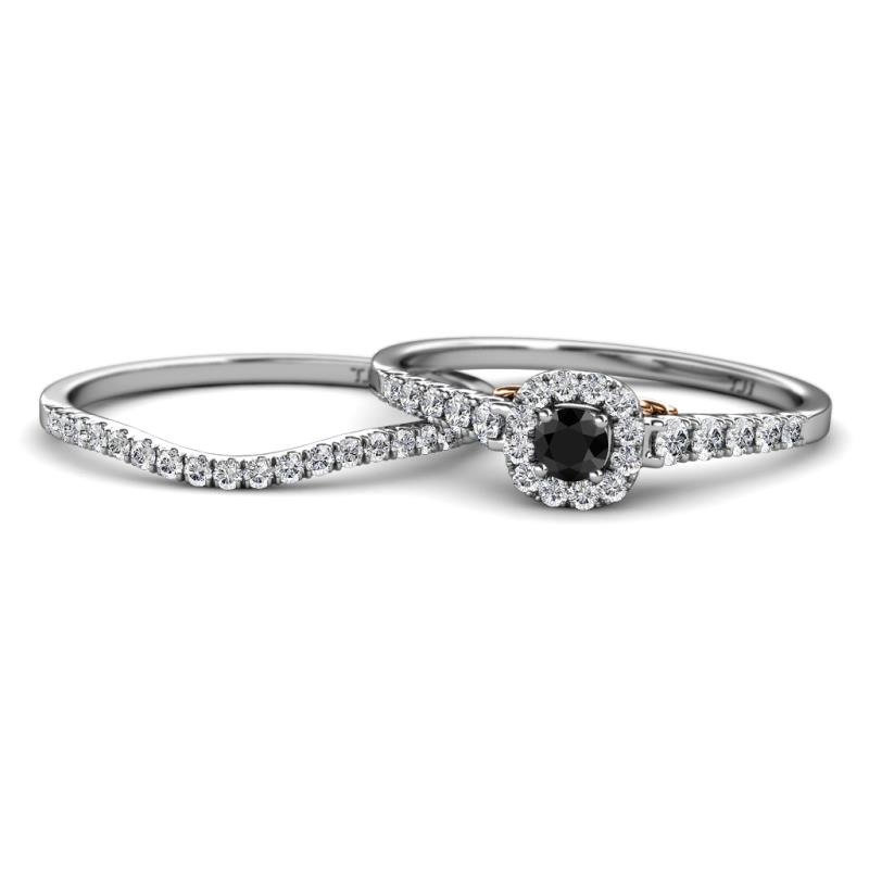 Florence Prima Black and White Diamond Halo Bridal Set Ring 