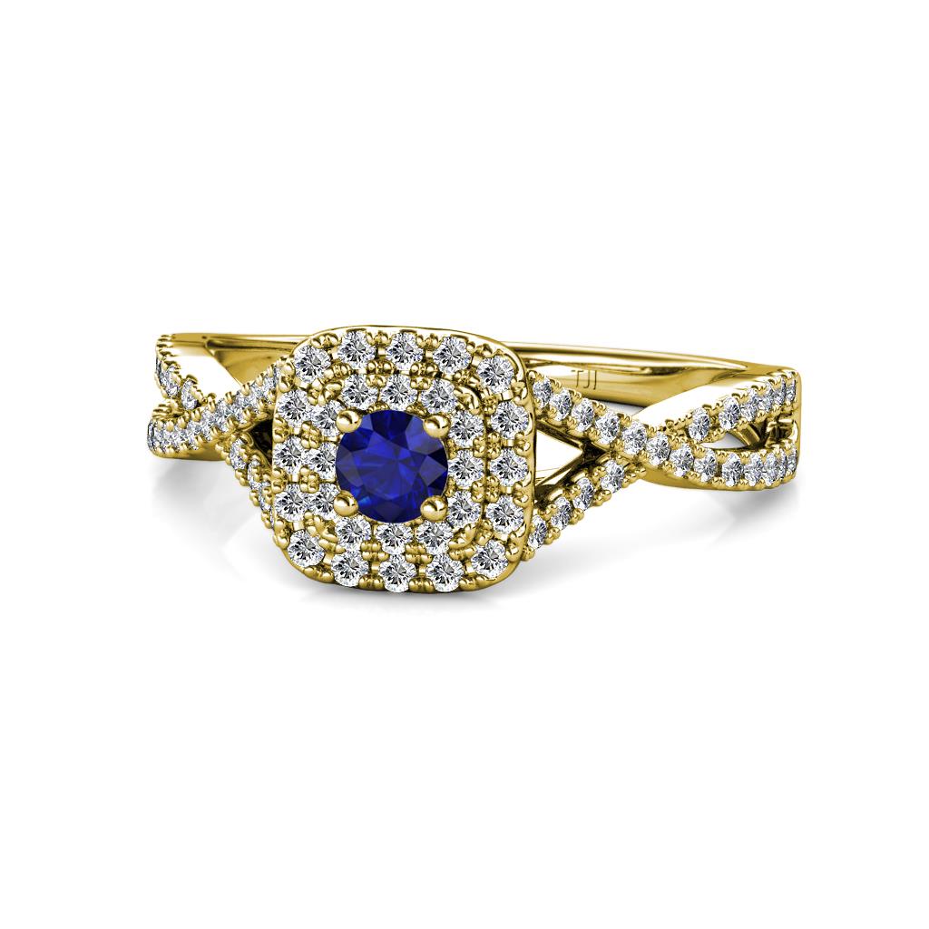 Maisie Prima Blue Sapphire and Diamond Halo Engagement Ring 